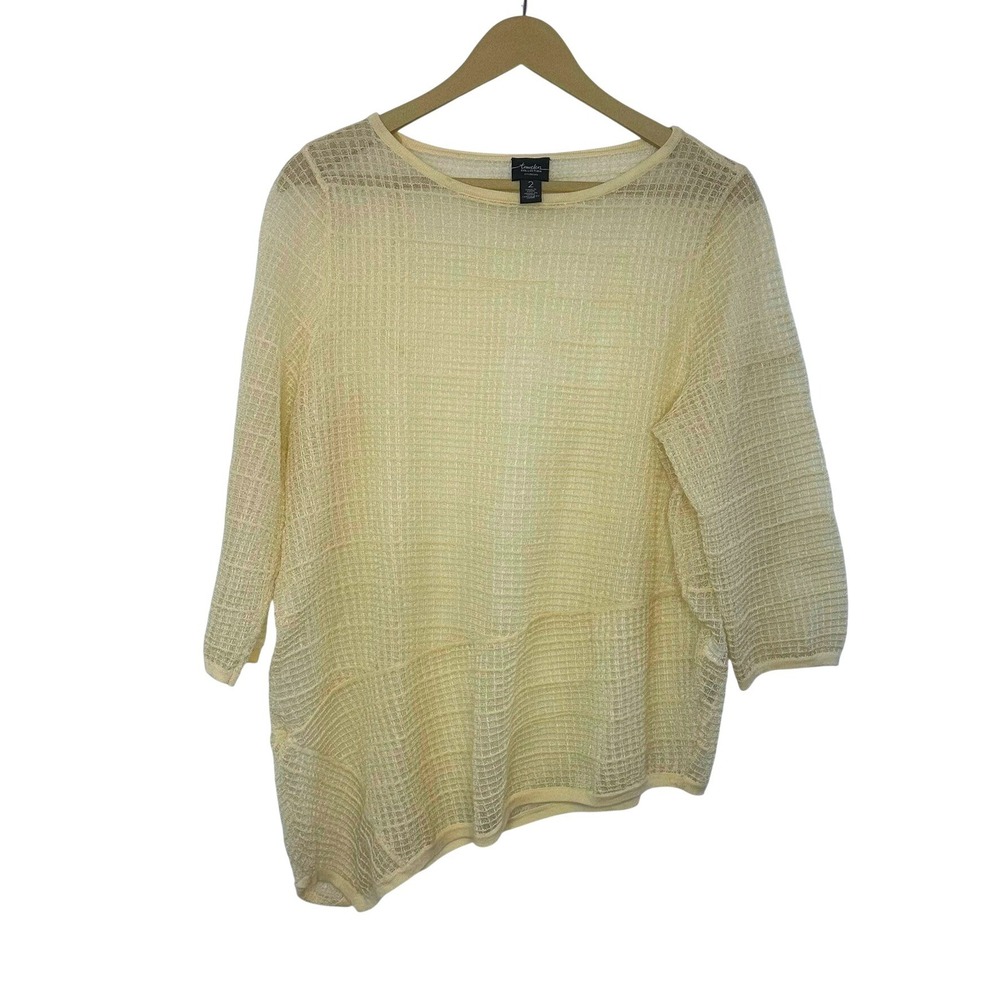 Travelers Collection by Chicos Linen Blend Mesh Knit Asymmetrical Hem Top Size L